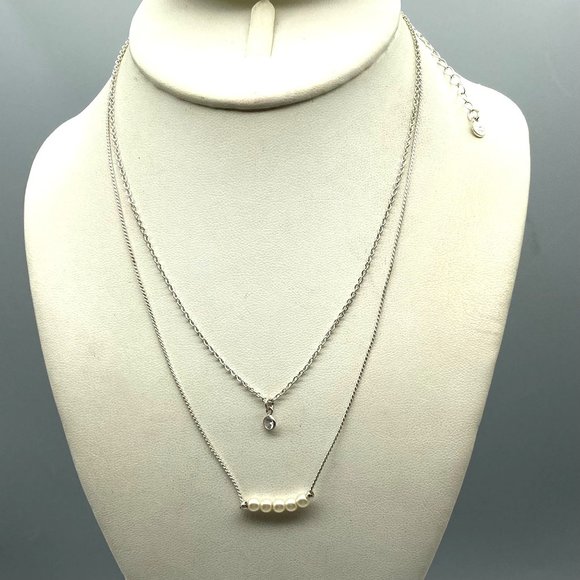 Vintage Liz Claiborne Double Strand Delicate Chain Necklace, Silver Tone - Picture 1 of 4